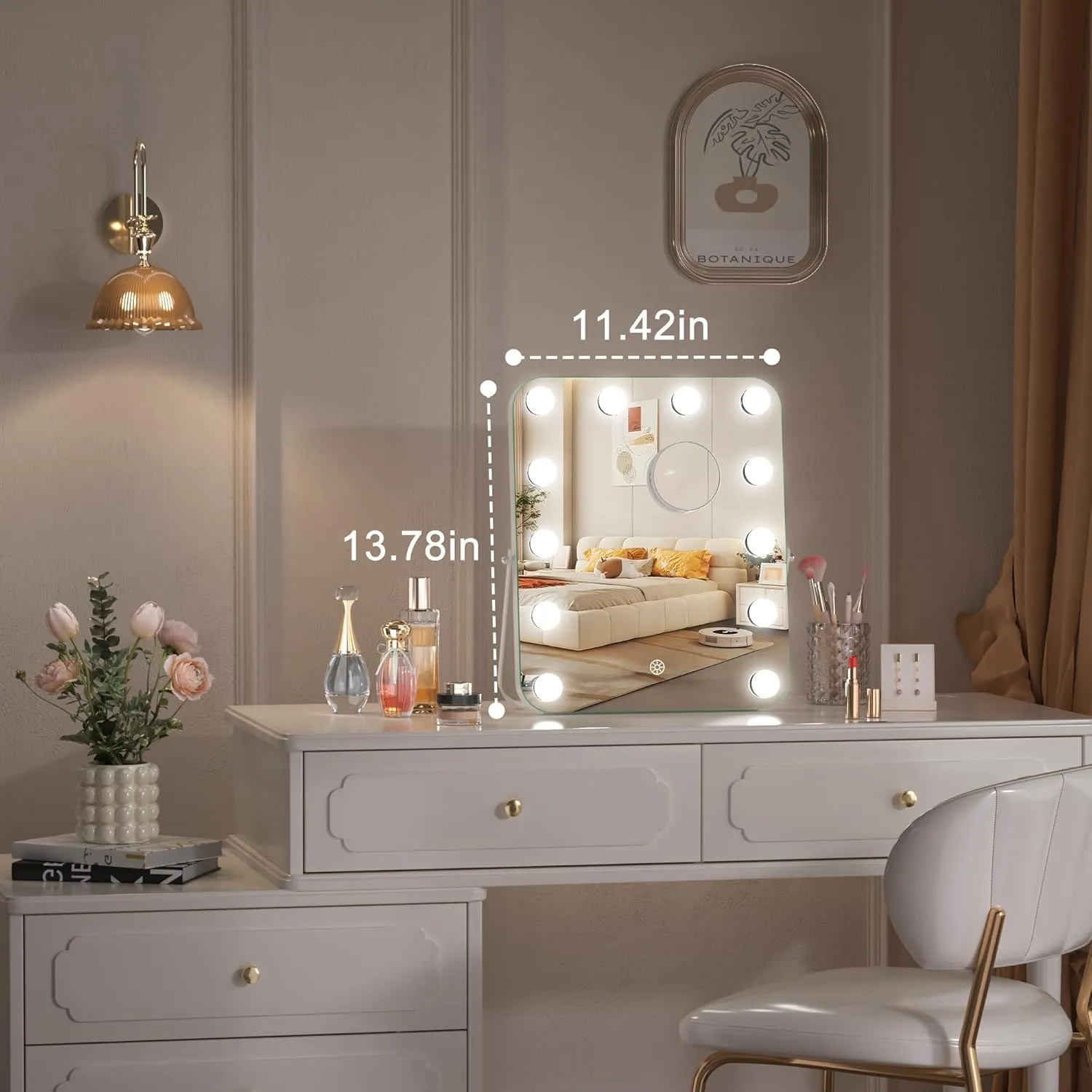 Hasipu Vanity Mirror with Lights, Hollywood 12" x 14" LED Makeup Mirror, 3 Modes Light, Smart Touch Control Dimmable, 360°Rotation, Rounded Rectangle White Frame