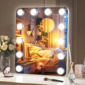 Hasipu Vanity Mirror with Lights, Hollywood 12" x 14" LED Makeup Mirror, 3 Modes Light, Smart Touch Control Dimmable, 360°Rotation, Rounded Rectangle White Frame