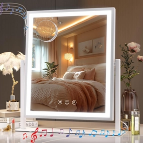 Hasipu Vanity Mirror with Lights, 12" x 14" LED Makeup Mirror, Light up Mirror with 10X Magnification and Phone Holder, USB Charging Port, Smart Touch 3 Colors Dimmable, 360° Rotation (White)