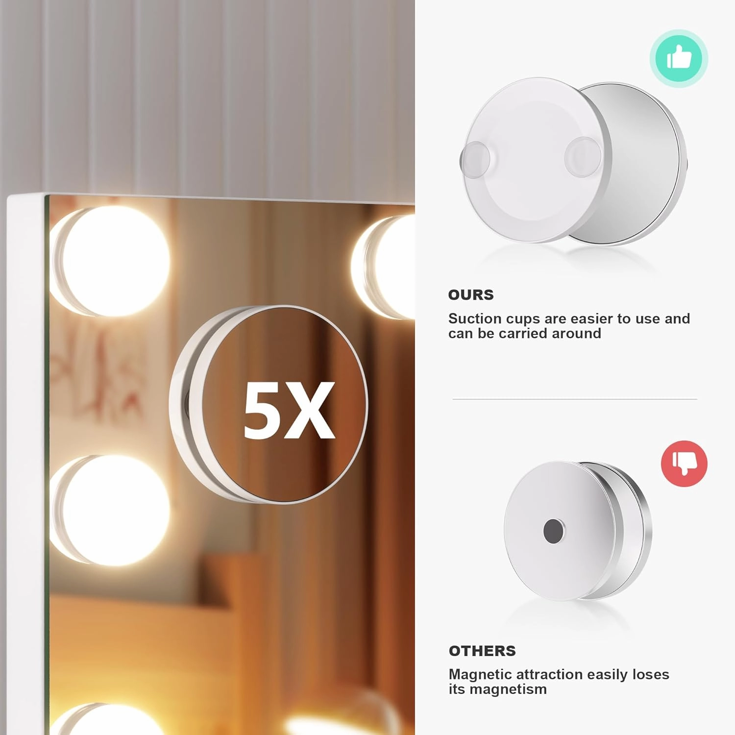 Hasipu Vanity Mirror with Lights and Bluetooth Speaker, 11" x 14" Hollywood Mirror, Makeup Mirror with 11 Dimmable Bulbs and 10X Magnification, 3 Colors Modes, Touch Control, 360° Rotation, White