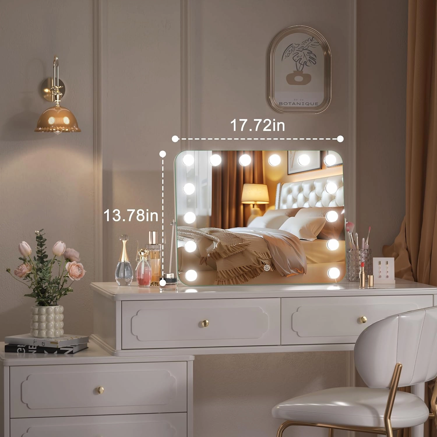 Hasipu Vanity Mirror with Lights, Hollywood 18" x 14" LED Makeup Mirror, 3 Modes Light, Smart Touch Control Dimmable, 360°Rotation, Rounded Rectangle White Frame