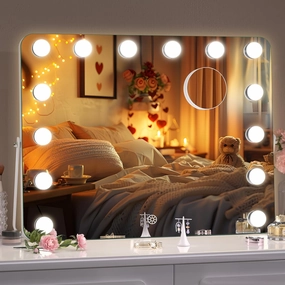 Hasipu Vanity Mirror with Lights, Hollywood 18" x 14" LED Makeup Mirror, 3 Modes Light, Smart Touch Control Dimmable, 360°Rotation, Rounded Rectangle White Frame