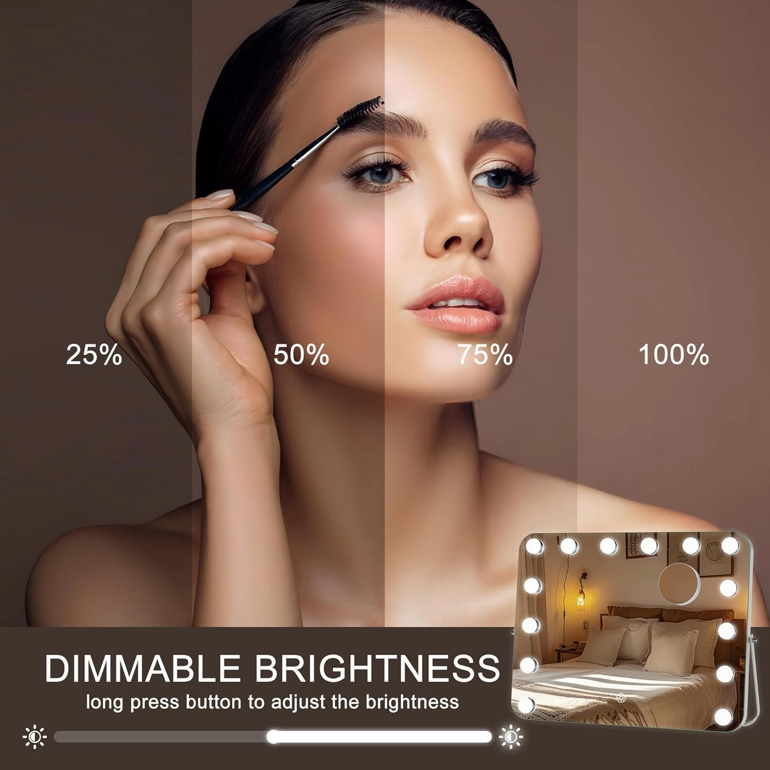 Hasipu Vanity Mirror with Lights, Hollywood 18" x 14" LED Makeup Mirror, 3 Modes Light, Smart Touch Control Dimmable, 360°Rotation, Rounded Rectangle White Frame
