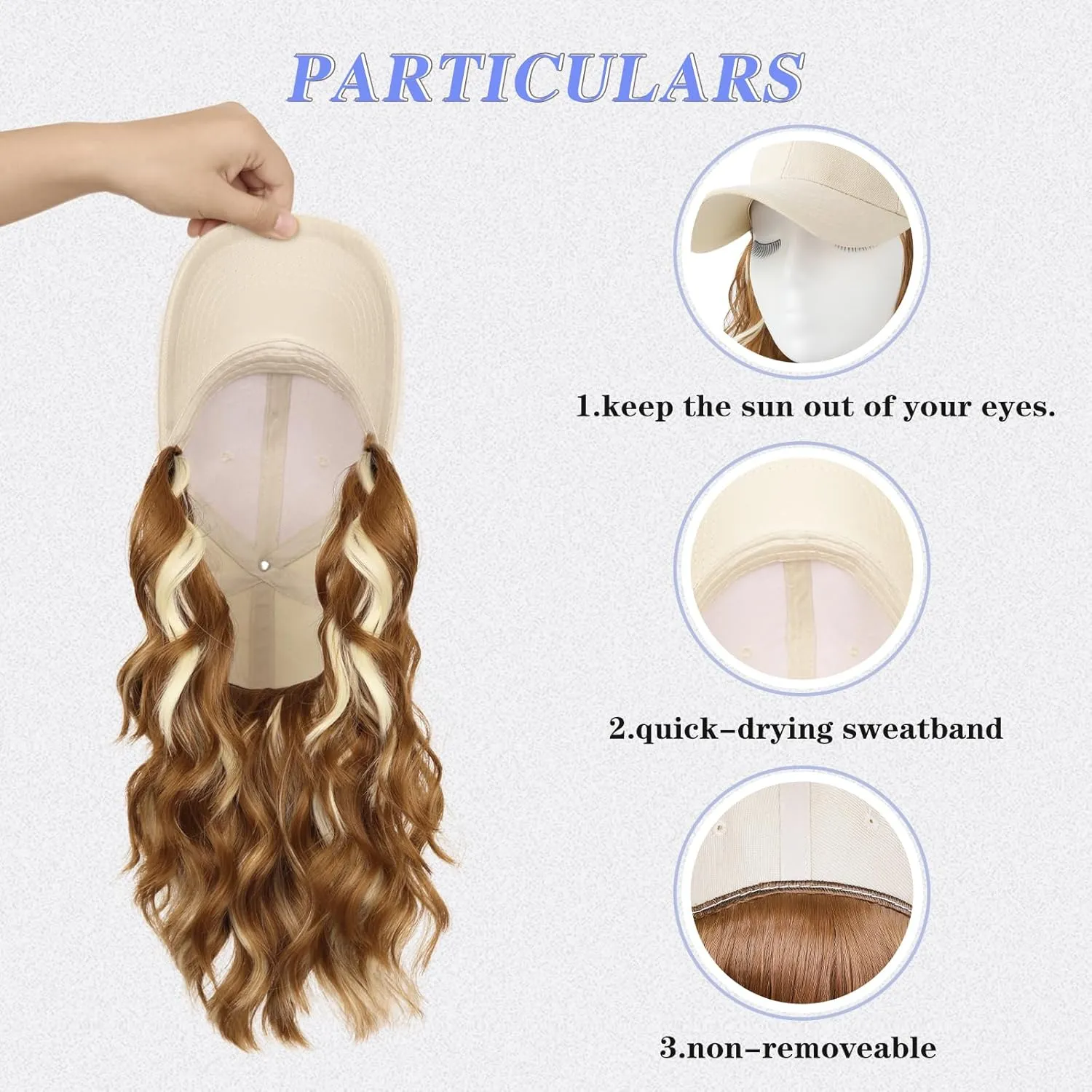 Hat Wigs for Women Baseball Cap with Hair Extensions Short Wave Synthetic Baseball Cap Wig for Women Adjustable Hat with Hair Attached for Daily Use(14inch)