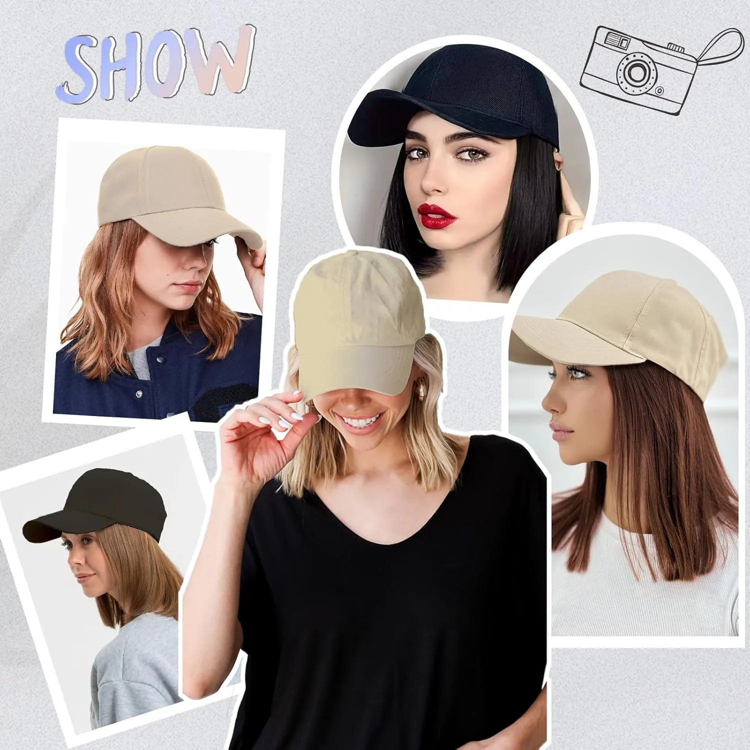 Hat Wigs for Women Baseball Cap with Hair Extensions Short Wave Synthetic Baseball Cap Wig for Women Adjustable Hat with Hair Attached for Daily Use(14inch)