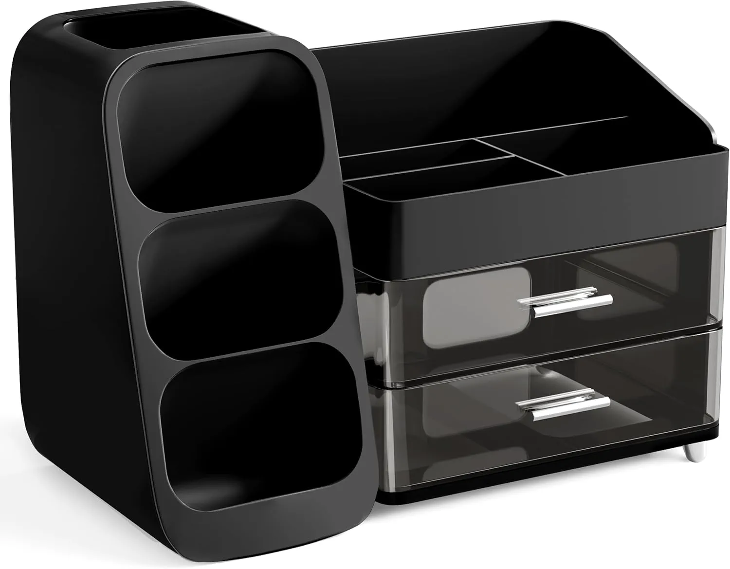 HBlife Makeup Organizer with Brush Holder for Vanity, Large Plastic Bathroom Countertop Organizer Skin Care Storage, Easy to Store Lipsticks, Nail Polishes, Perfumes, Eyeshadow Palettes, Black