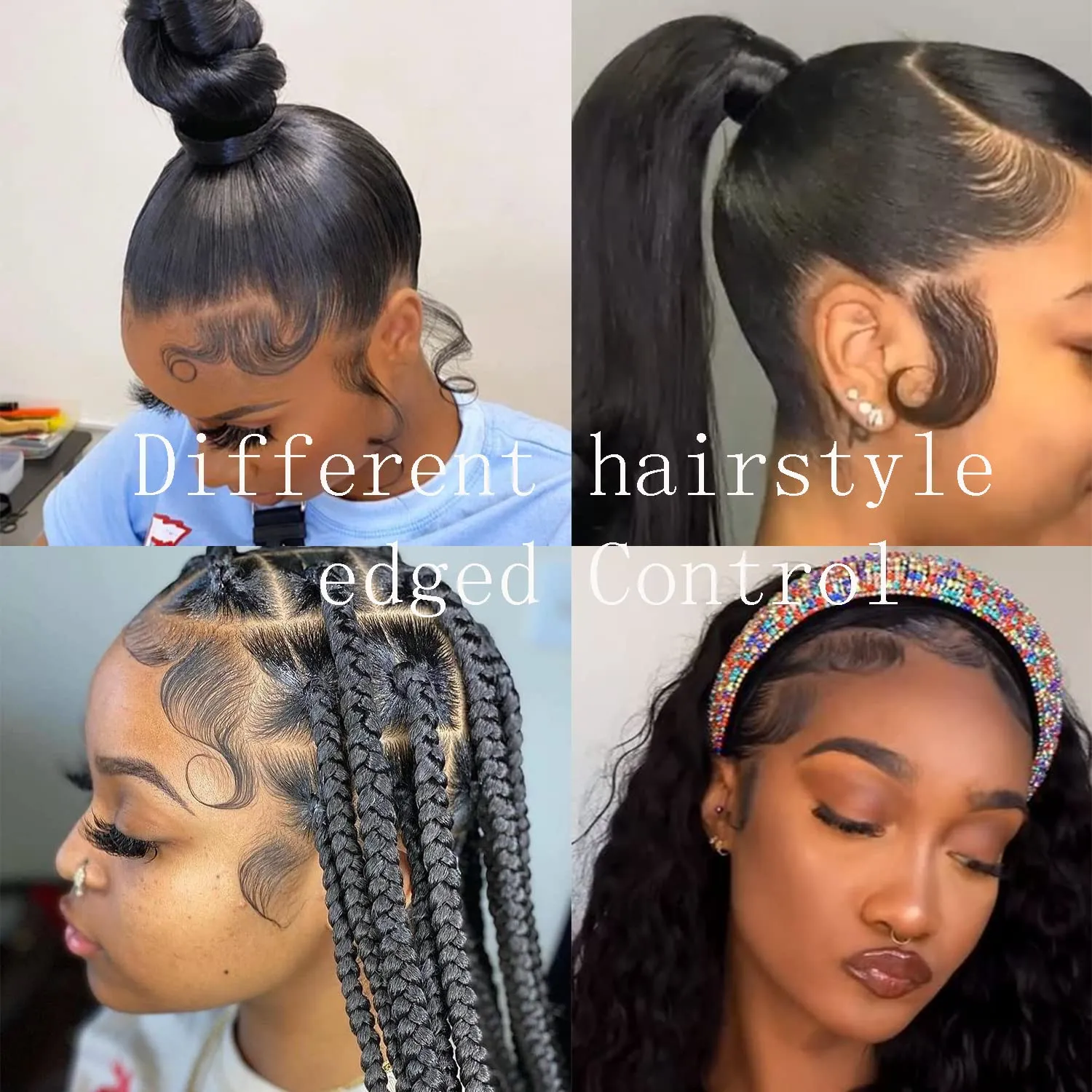 HD Lace Edges Baby Hair Strips for Black Women - 4Pcs Virgin Human Hair Pieces Swiss Hairline Instant Fake Edges