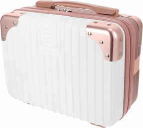 HEALLILY Hand Luggage Suitcase Makeup Suitcase 14 Inch Large Capacity Travel Makeup Train Case Portable Makeup Bag Cosmetic Brush Organizer Artist Storage Bag for Gold and white Makeup Box