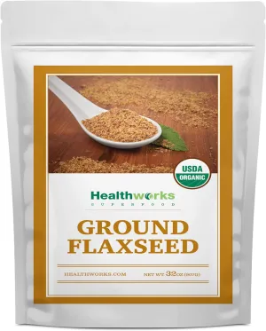 Healthworks Superfoods Organic Flax Seed - 32 Oz / 2 Lbs - Ground Powder Cold Milled Raw - All-Natural - Contains Protein, Fiber, Omega 3 & Lignin/Lignan - Smoothies, Coffee, Shakes & Oatmeal
