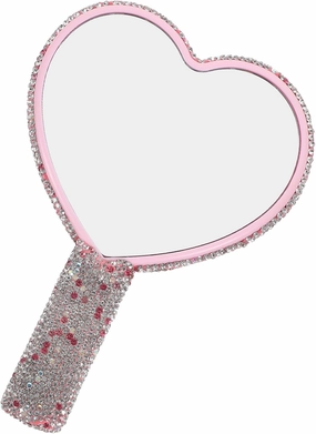 Heart-Shaped Handheld Mirror - Heart Mirror Cosmetic Hand Mirror with Handle - Rhinestone Bling Hand Held Mirrors Cosmetic Portable Decorative Makeup Mirrors for Women Girls