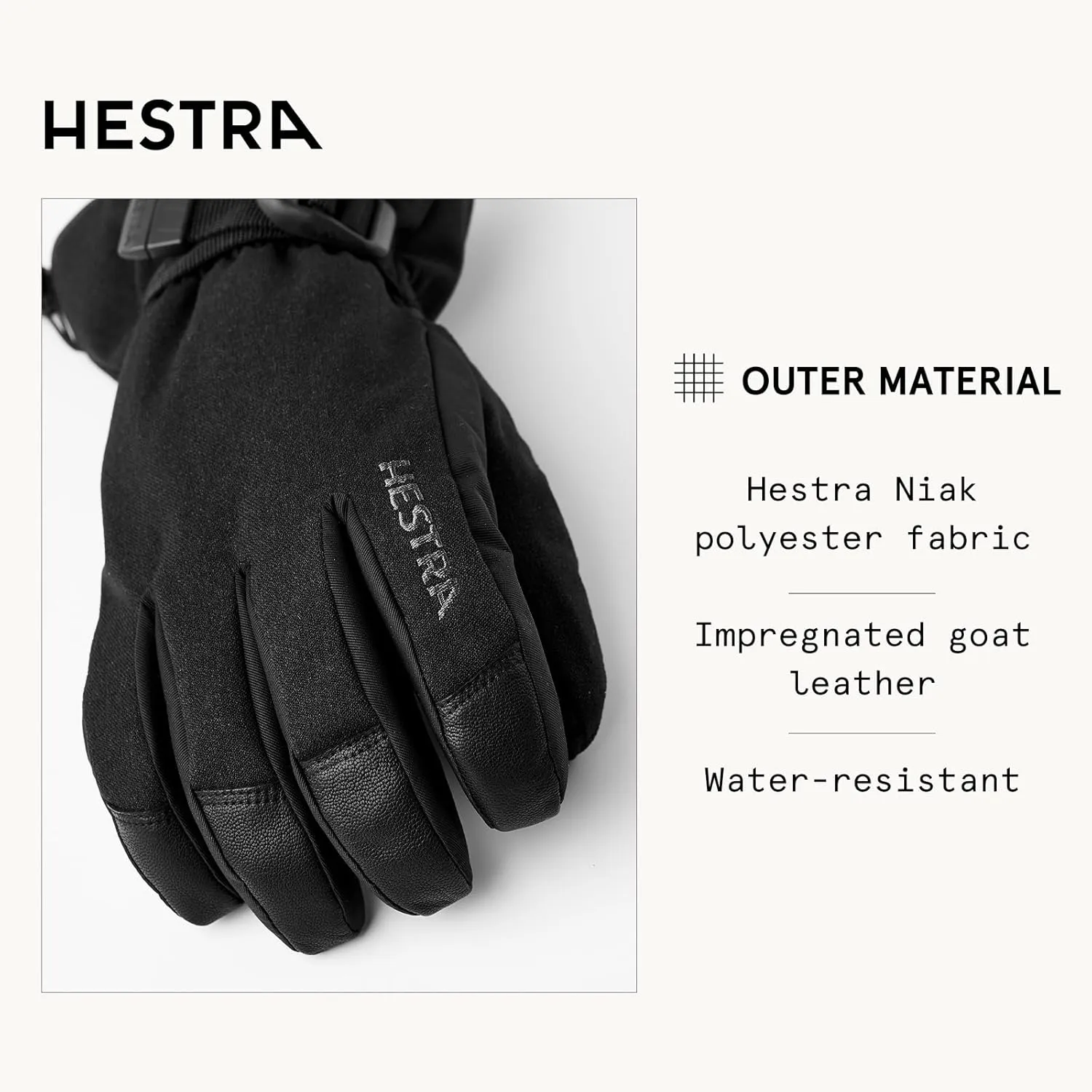 Hestra Unisex Powder Gauntlet Glove, Leather Windproof Insulated Glove for Alpine Ski, Everyday Winter Wear for Men & Women