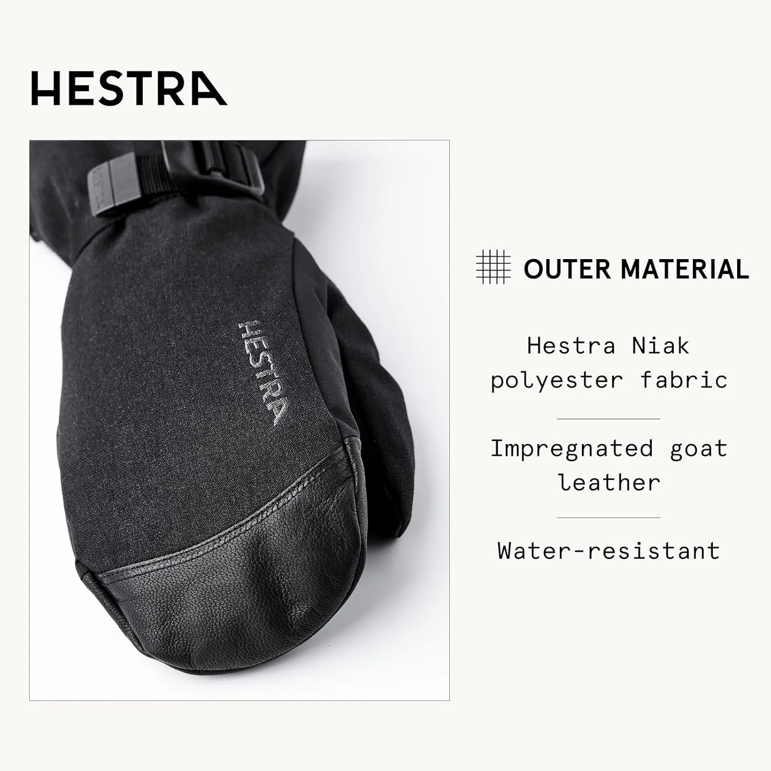 Hestra Unisex Powder Gauntlet Mitt, Windproof, Leather Everyday Winter Wear, Alpine Skiing Mitten for Men & Women