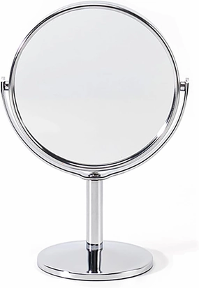 High-Definition Round Mirror with Non-Fading Surface, Steady Stand, 1X/2X Magnification, 6 inches
