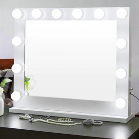 Hollywood Vanity Mirror with Lights, Lighted Vanity Mirror with 14 Dimmable Bulbs for Dressing Room & Bedroom, 20" x 25" White Makeup Mirror with Lights