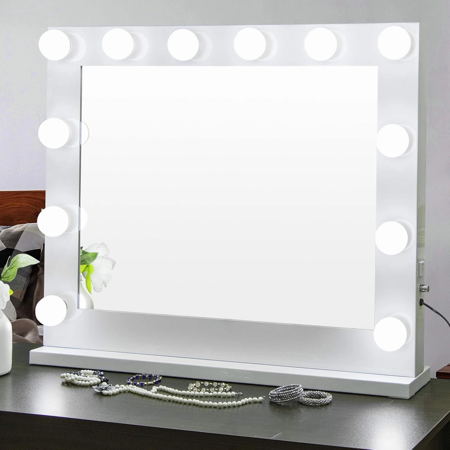 Hollywood Vanity Mirror with Lights, Lighted Vanity Mirror with 14 Dimmable Bulbs for Dressing Room & Bedroom, 20" x 25" White Makeup Mirror with Lights
