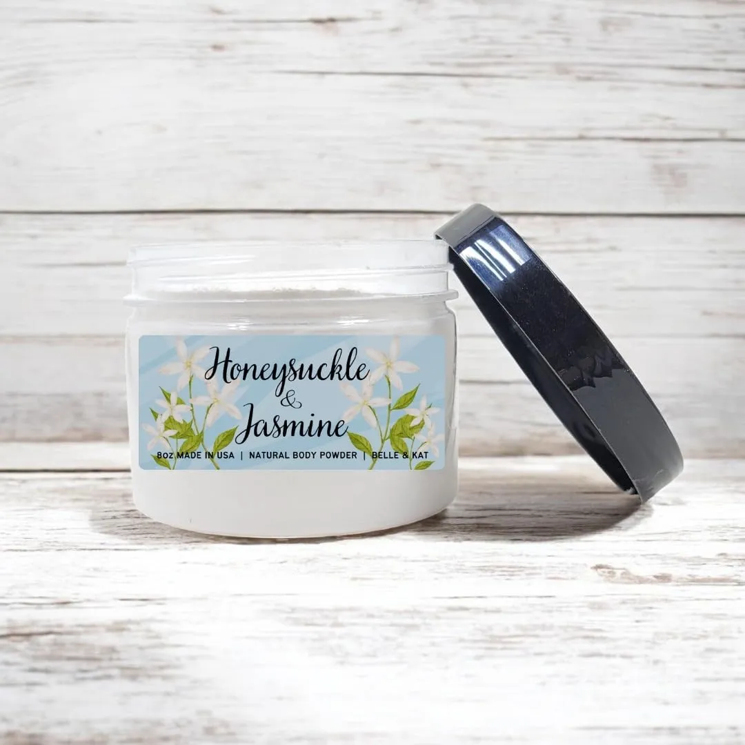 Honeysuckle Jasmine Scented Body Powder for Men & Women, Perfume Dusting Powder, Bath Powder with Fragrance & Essential Oils, Talc Free 8oz Container, Made in USA