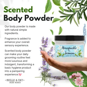 Honeysuckle Jasmine Scented Body Powder for Men & Women, Perfume Dusting Powder, Bath Powder with Fragrance & Essential Oils, Talc Free 8oz Container, Made in USA