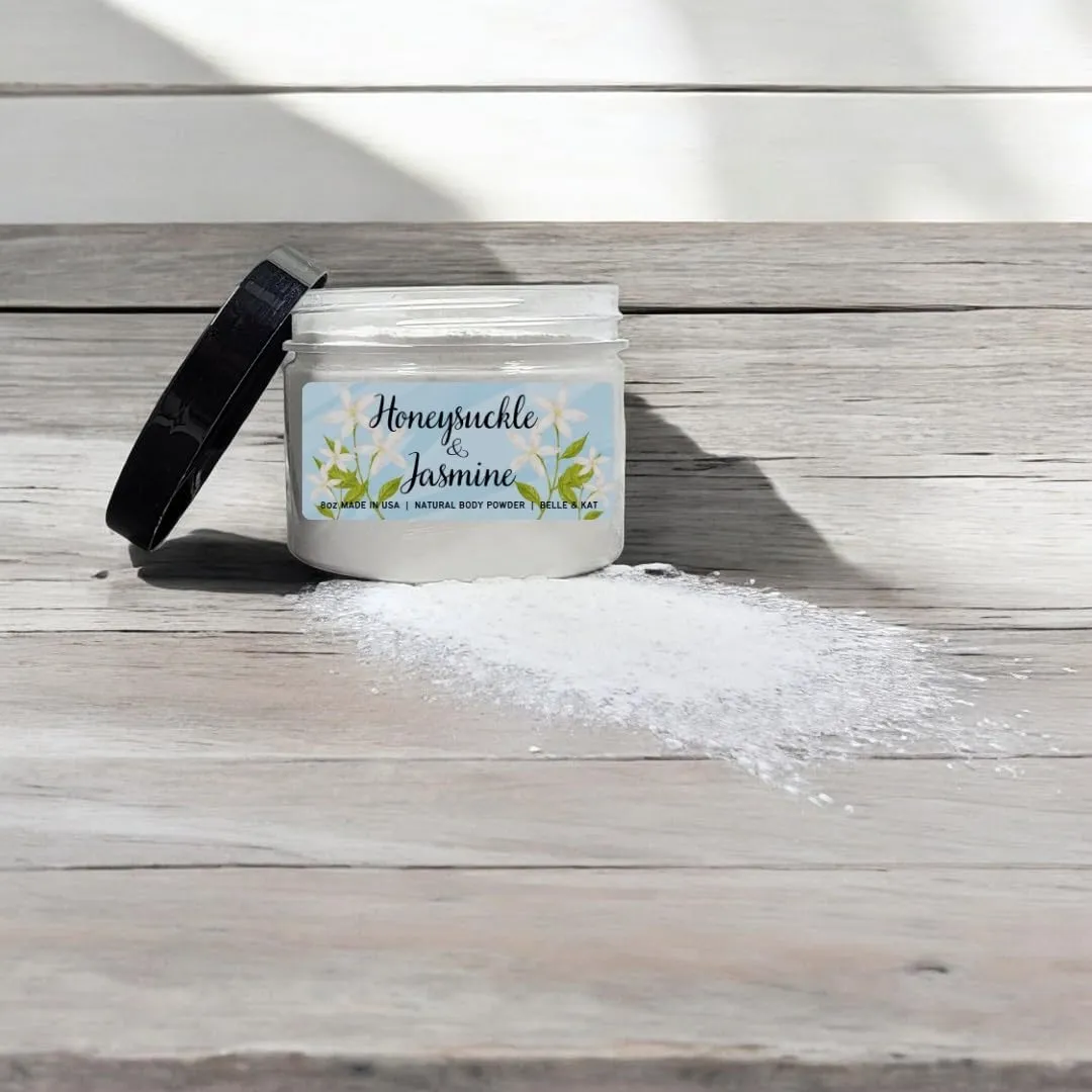 Honeysuckle Jasmine Scented Body Powder for Men & Women, Perfume Dusting Powder, Bath Powder with Fragrance & Essential Oils, Talc Free 8oz Container, Made in USA