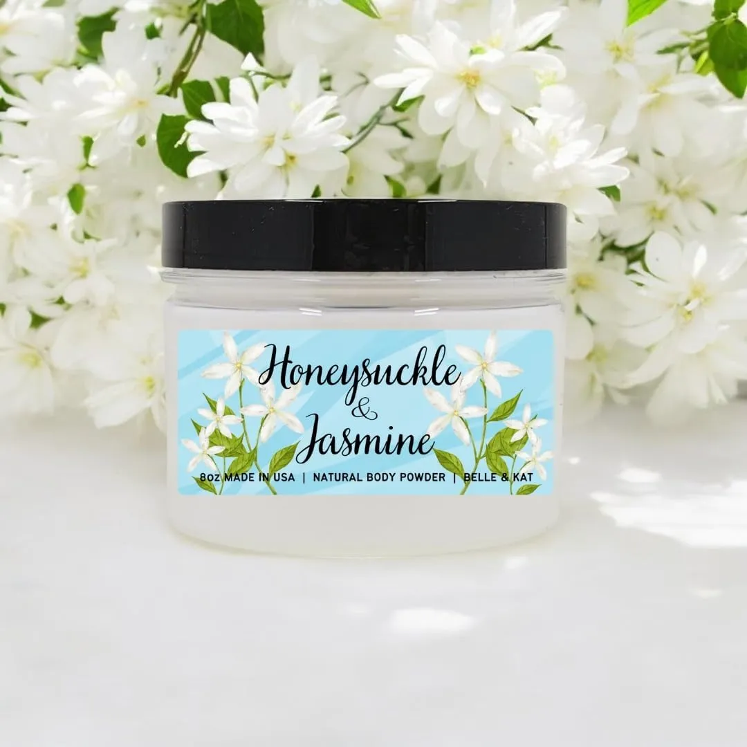 Honeysuckle Jasmine Scented Body Powder for Men & Women, Perfume Dusting Powder, Bath Powder with Fragrance & Essential Oils, Talc Free 8oz Container, Made in USA