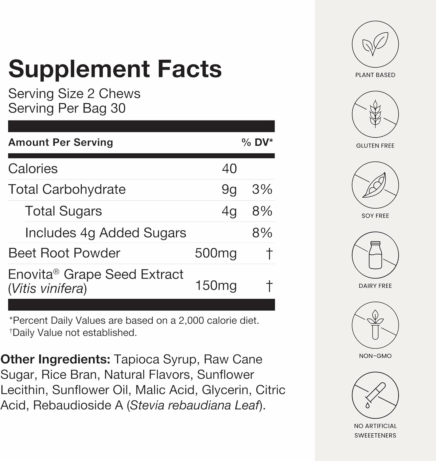 humanN SuperBeets Heart Chews, Nitric Oxide and Blood Pressure Support, Grape Seed Extract & Non-GMO Beet Root Powder Energy Supplement, Pomegranate Berry Flavor, 60 Count