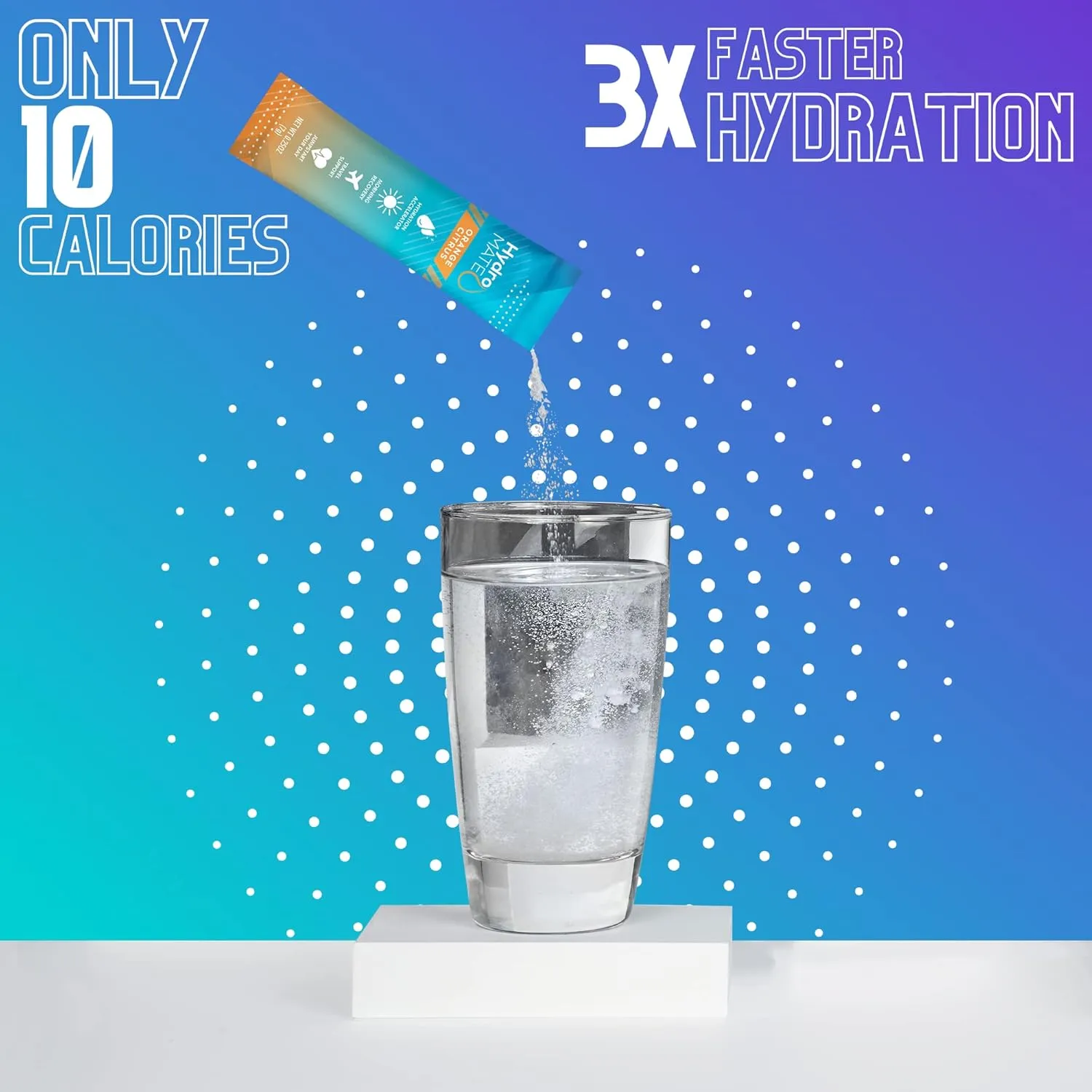 HydroMATE Electrolytes Powder with Low Sugar - 16 Instant Hydration Packets with Vitamin C Orange to Boost Energy - Low Sugar Electrolytes Powder Packets to Support Hydration for Fast Party Recovery
