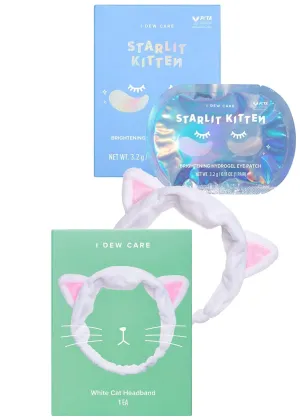 I DEW CARE Hydrogel Eye Patch - Starlit Kitten, 5 EA   Face Wash Headband - White Cat, 1 Count Bundle