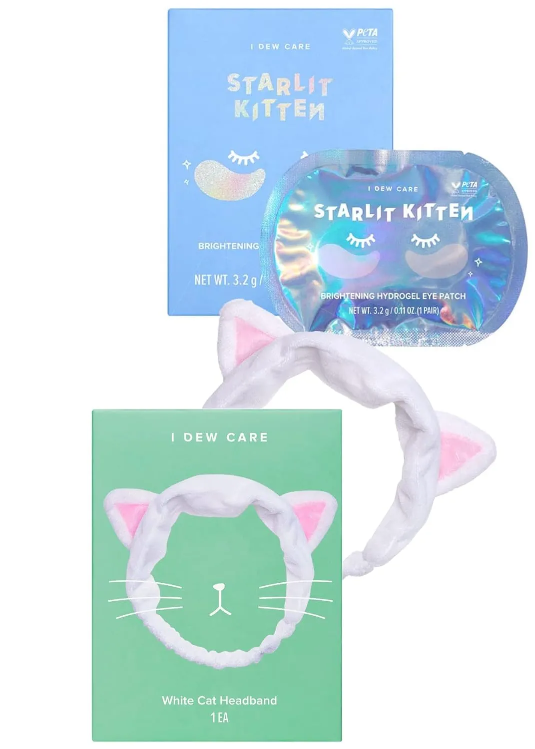 I DEW CARE Hydrogel Eye Patch - Starlit Kitten, 5 EA   Face Wash Headband - White Cat, 1 Count Bundle