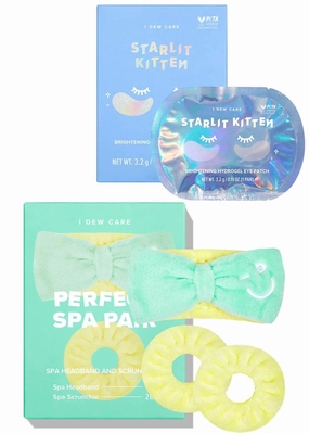 I DEW CARE Hydrogel Eye Patch - Starlit Kitten, 5 EA   Face Wash Headband & Scrunchie Set - Perfect Spa Pair, 1 Count Bundle