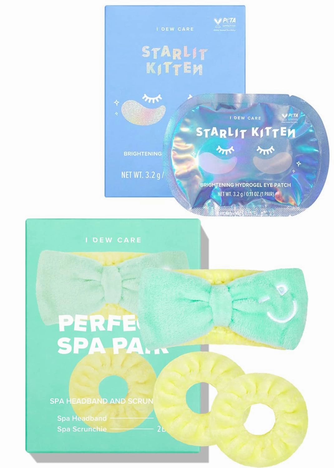 I DEW CARE Hydrogel Eye Patch - Starlit Kitten, 5 EA   Face Wash Headband & Scrunchie Set - Perfect Spa Pair, 1 Count Bundle