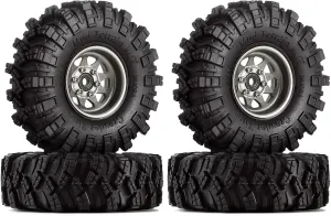 INJORA 1.0 Beadlock Wheel Mud Tires Set Deep Dish 1.0" Wheels Tires for 1/18 TRX4M Axial AX24 SCX24 Gladiator Deadbolt Bronco C10 JLU Upgrade Parts（Grey）