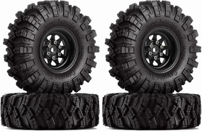 INJORA 1.0 Beadlock Wheel Mud Tires Set Deep Dish 1.0" Wheels Tires for 1/18 TRX4M Axial AX24 SCX24 Gladiator Deadbolt Bronco C10 JLU Upgrade Parts(Black