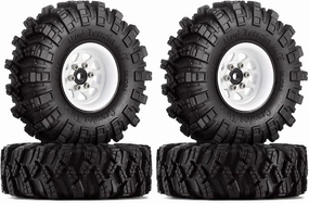 INJORA 1.0 Beadlock Wheel Mud Tires Set Deep Dish 1.0" Wheels Tires for 1/18 TRX4M Axial AX24 SCX24 Gladiator Deadbolt Bronco C10 JLU Upgrade Parts(White)