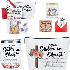 Inspirational Christian Gifts for Women,Best Friends Bestie Soul Sisters, Sister Birthday Gifts, Sisters Gift from Sister,Graduation Christmas Bulk(12oz Wine Tumbler Makeup Bag Candle Bracelet Card)