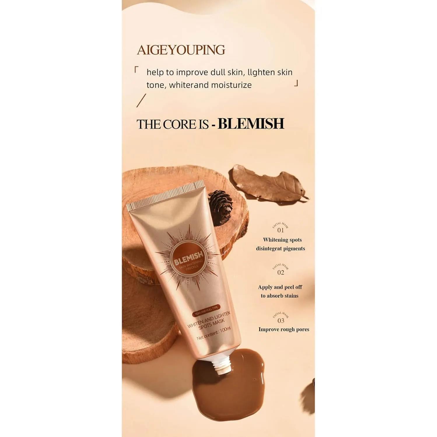 Instant Glow Brightening Facial Mask 1 Piece Hydrating Moisturizing for Women Girls Skin Care Rejuvenating Radiance Brown One Size