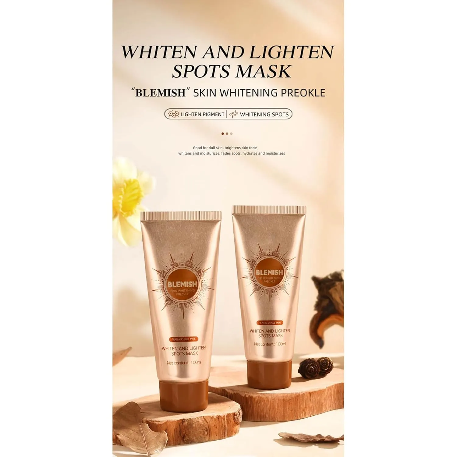 Instant Glow Brightening Facial Mask 1 Piece Hydrating Moisturizing for Women Girls Skin Care Rejuvenating Radiance Brown One Size