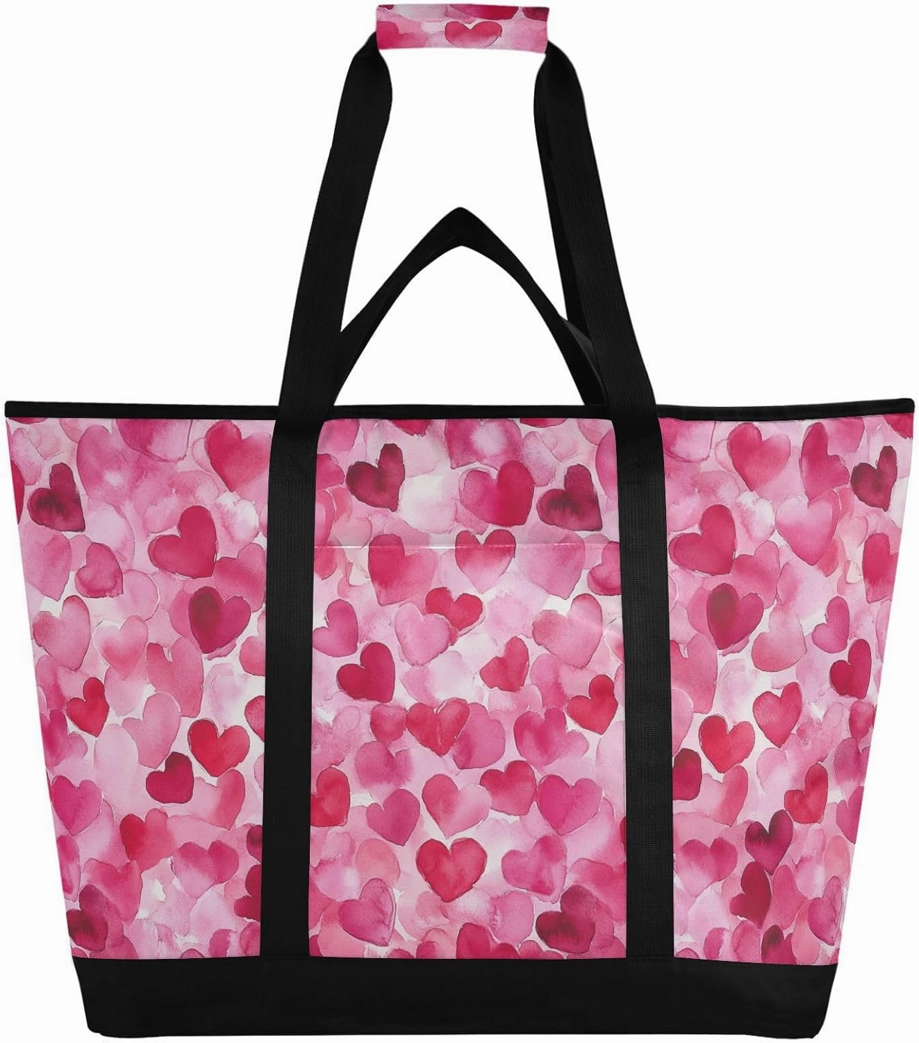 Insulated Cooler Bag Keeps Food Hot or Cold Foldable Reusable and Leak Proof Food Grocery Bag for Travel Lunch Camping Beach Blush Love Heart