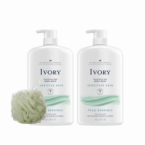 Ivory Body Wash - Ivory Clean Body Wash Pump Original with body pump. Ivory soap pamper yourself with this moisturizing body wash pump with 35 Fl. Oz. each with shower loofah 2Pack (Sensitive Skin)
