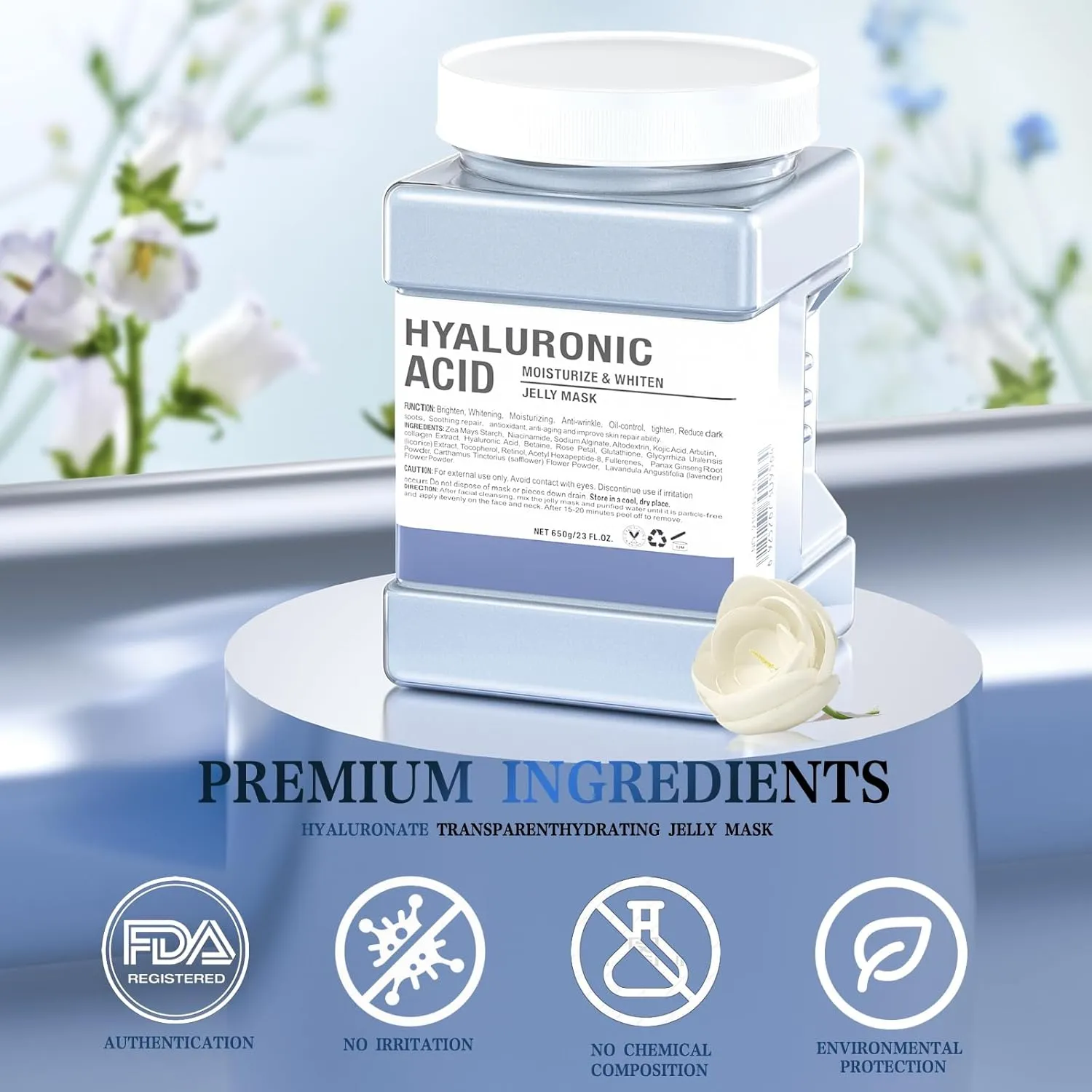 Jelly Face Mask,Hyalorunic Acid Jelly Mask Powder for Facials, Moisturizing& Hydrating Jelly Mask Powder, Professional Peel Off Hydro Jelly Mask With Bowl Set Jelly Mask DIY Spa 23 Fl Oz