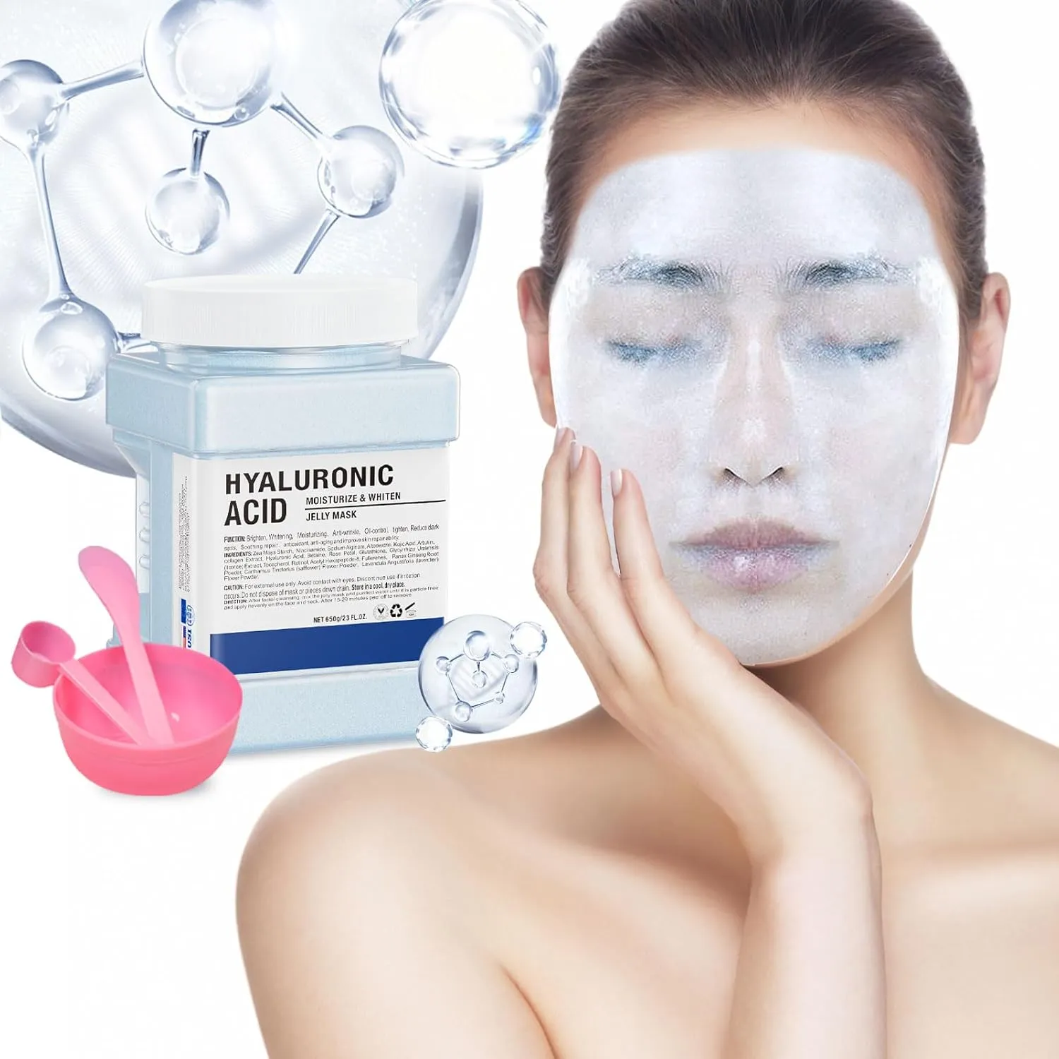 Jelly Face Mask,Hyalorunic Acid Jelly Mask Powder for Facials, Moisturizing& Hydrating Jelly Mask Powder, Professional Peel Off Hydro Jelly Mask With Bowl Set Jelly Mask DIY Spa 23 Fl Oz