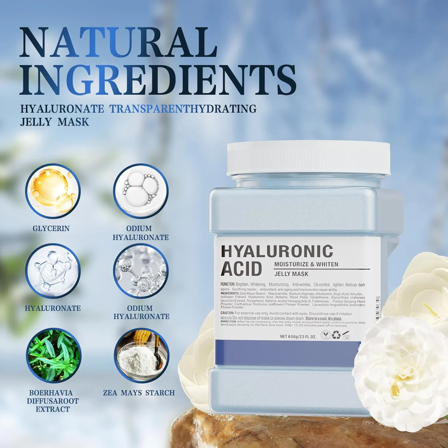 Jelly Face Mask,Hyalorunic Acid Jelly Mask Powder for Facials, Moisturizing& Hydrating Jelly Mask Powder, Professional Peel Off Hydro Jelly Mask With Bowl Set Jelly Mask DIY Spa 23 Fl Oz