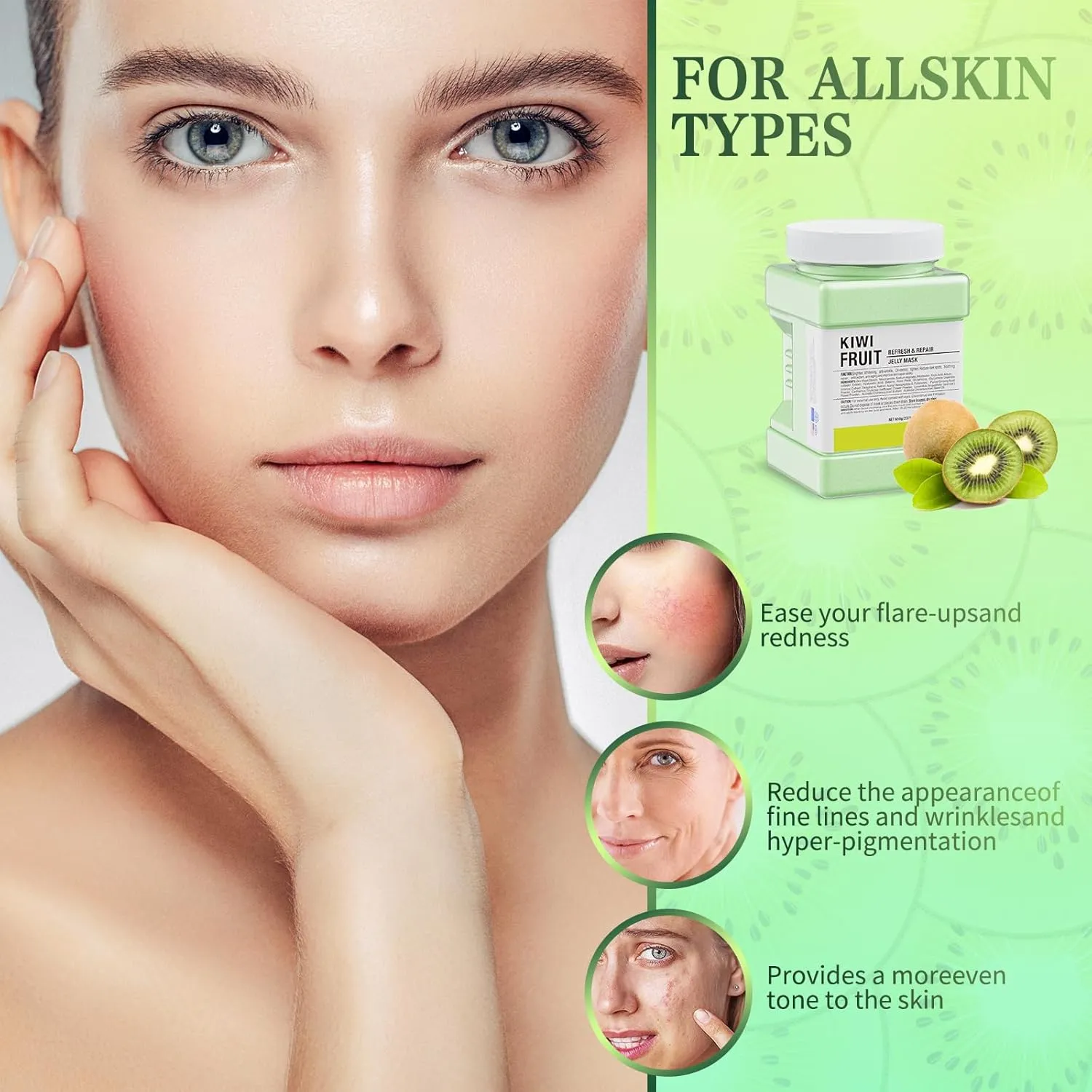 Jelly Mask Powder for Facials,Kiwi Jelly Face Mask Hydrating, Brightening & Nourishing, Face Mask Skin Care,Peel Off Jelly Masks for DIY Spa 23 Fl Oz