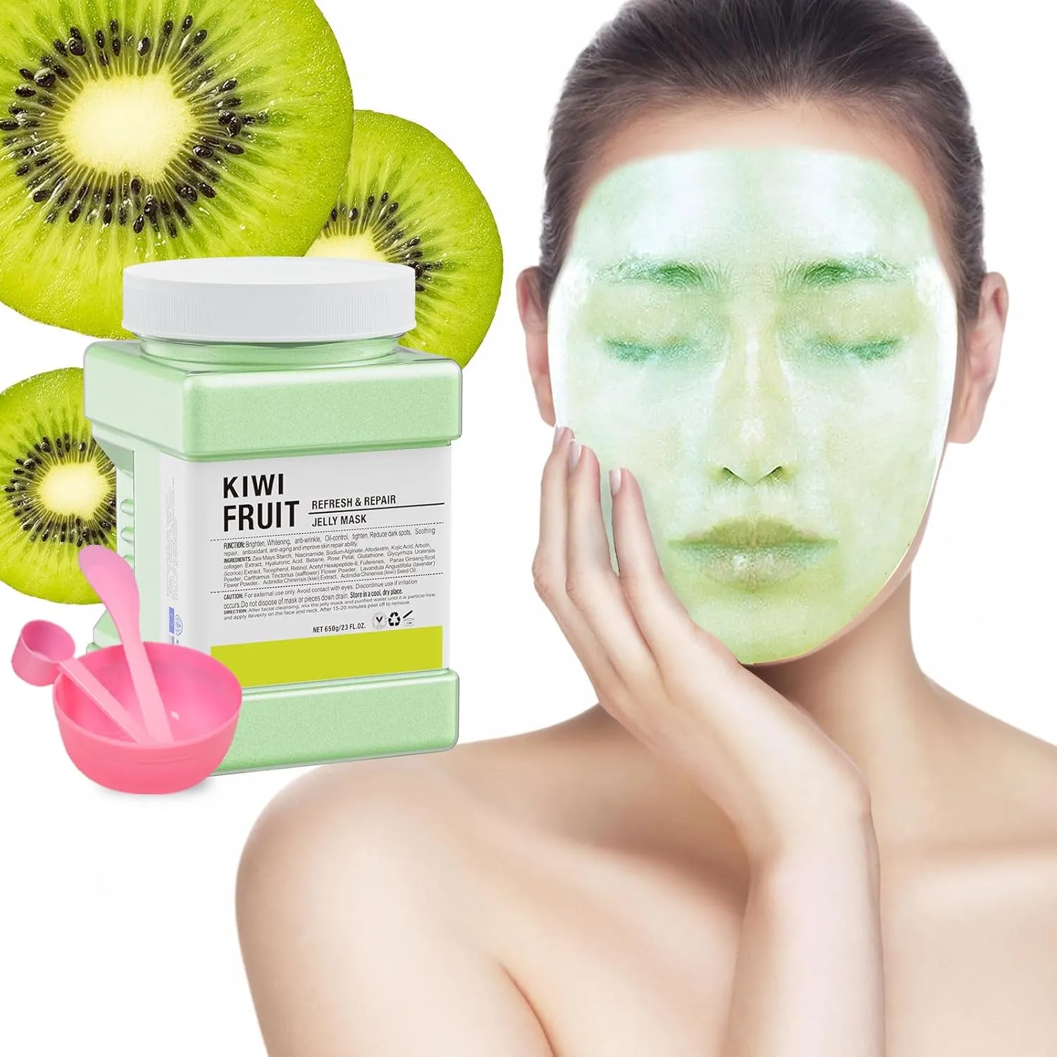 Jelly Mask Powder for Facials,Kiwi Jelly Face Mask Hydrating, Brightening & Nourishing, Face Mask Skin Care,Peel Off Jelly Masks for DIY Spa 23 Fl Oz