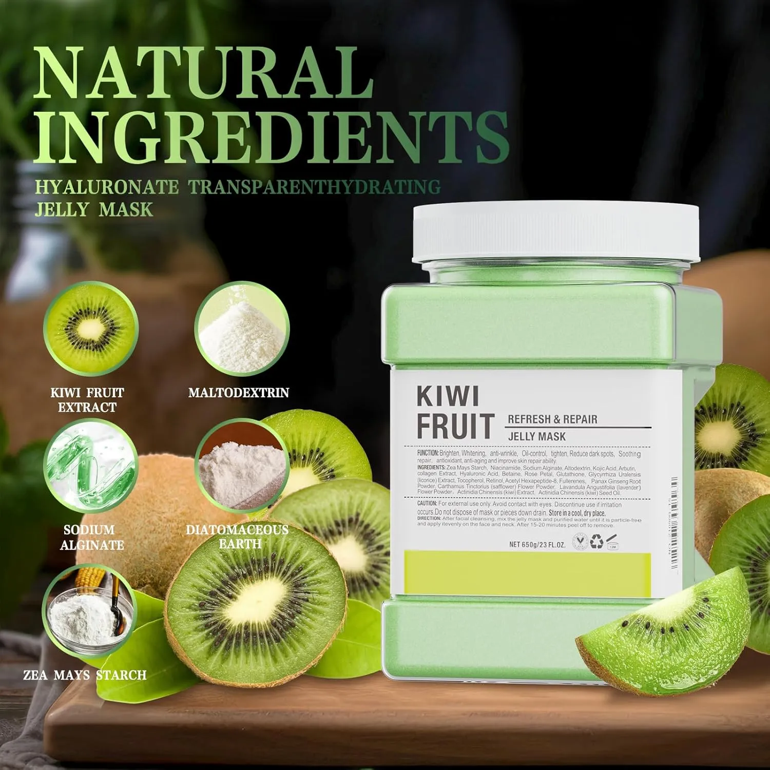 Jelly Mask Powder for Facials,Kiwi Jelly Face Mask Hydrating, Brightening & Nourishing, Face Mask Skin Care,Peel Off Jelly Masks for DIY Spa 23 Fl Oz