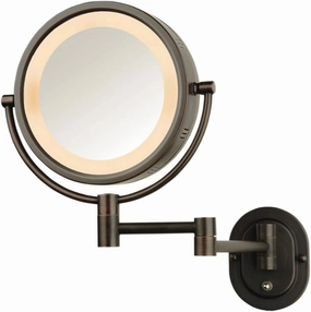 JERDON Wall-Mounted Bronze Makeup Mirror with LED Lighting – 5X-1X Magnification & 14” Extension - Direct Wire - Model HL65BZD