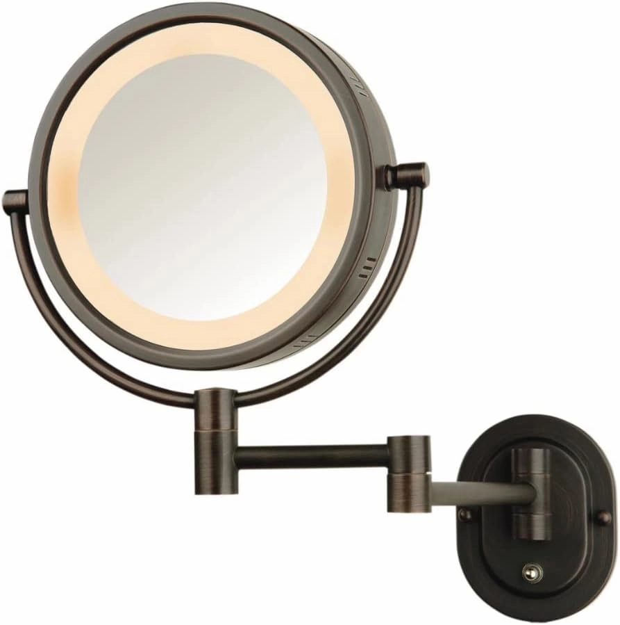 JERDON Wall-Mounted Bronze Makeup Mirror with LED Lighting – 5X-1X Magnification & 14” Extension - Direct Wire - Model HL65BZD