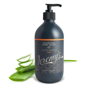 Jeremy's Razors Charcoal Body Wash for Men - All Natural, Exfoliating, Moisturizing - Non Toxic Clean Men's Body Wash, Liquid Bath & Shower Pump Soap - Normal & Sensitive Skin (Made in USA 16.9 Fl Oz)