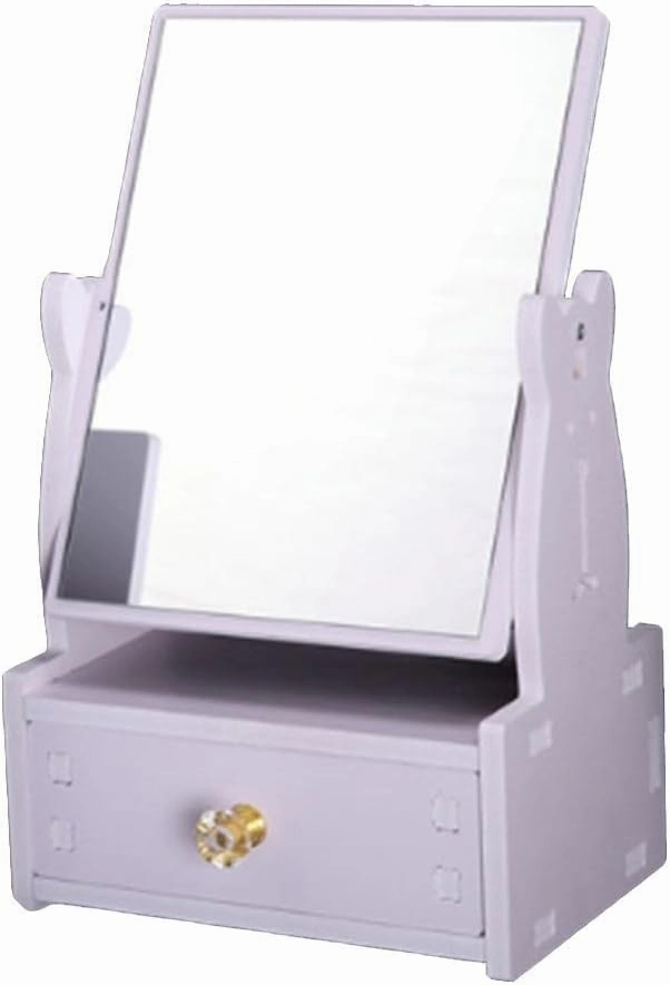 jojomis Square Free Standing Desktop Mirror 360 Degree Swivel for Make Up Shaving - With Drawer