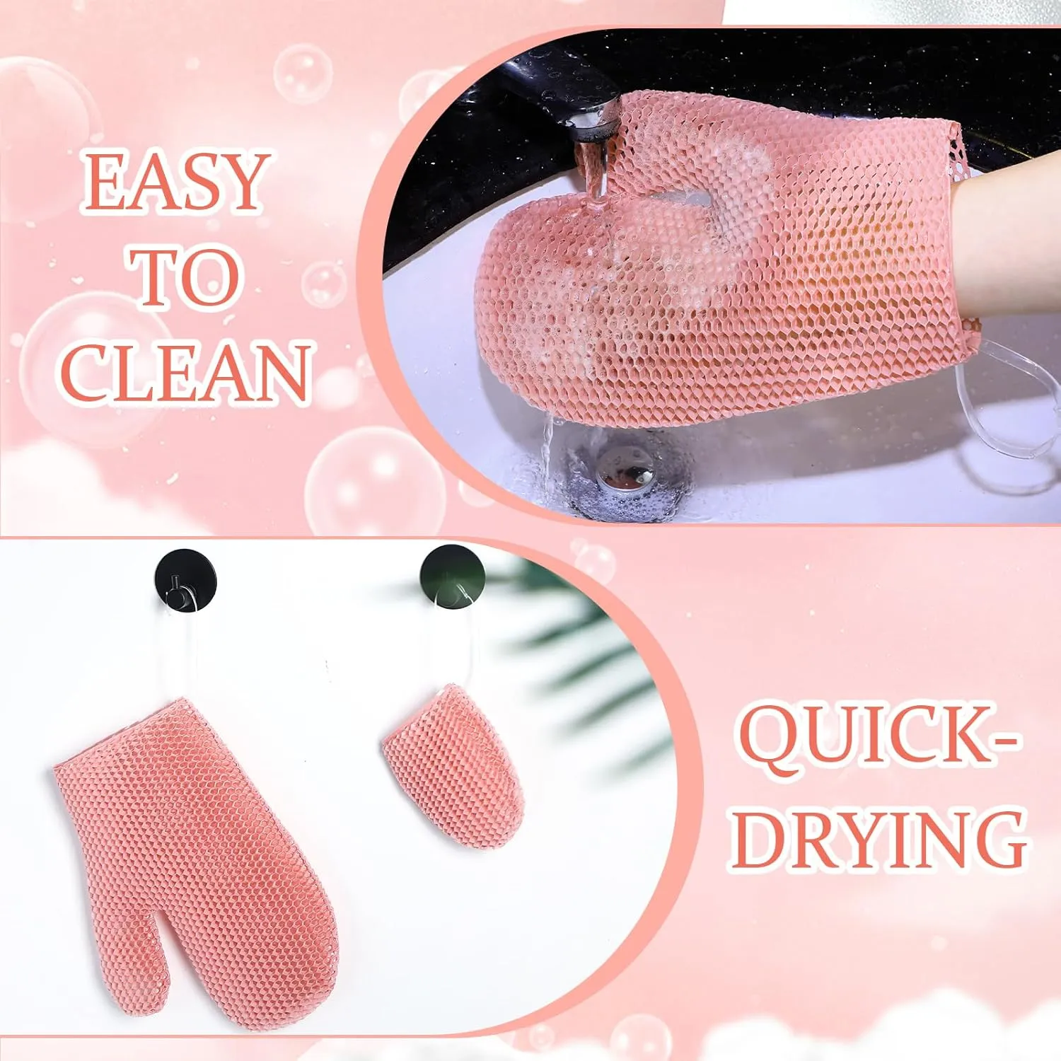 Karenhi Honeycomb Exfoliating Scrubber Set, Face and Body Scrubber Include Bath Mitt Honeycomb Exfoliating Glove for Body Shower, Face Exfoliator Sponge, Quick Drying(Pink)