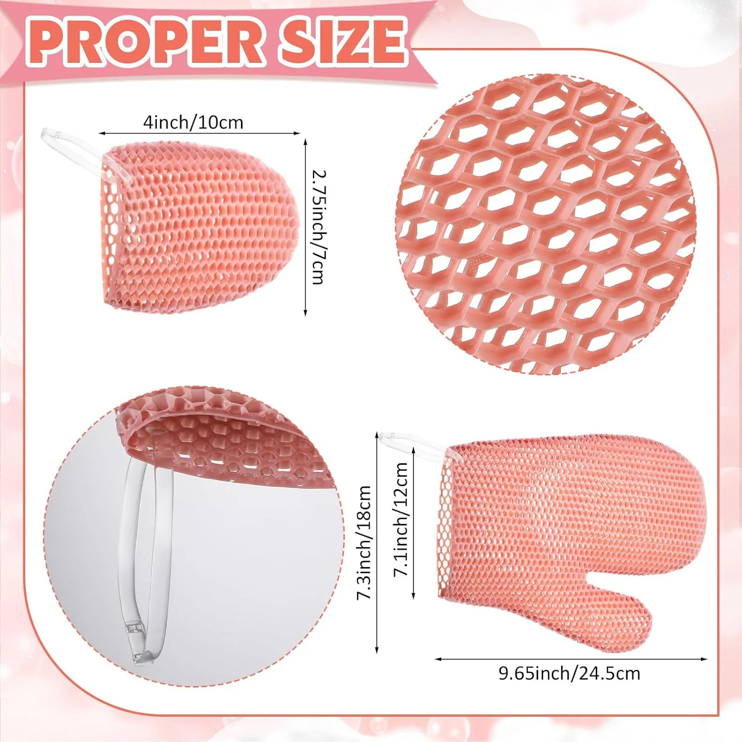 Karenhi Honeycomb Exfoliating Scrubber Set, Face and Body Scrubber Include Bath Mitt Honeycomb Exfoliating Glove for Body Shower, Face Exfoliator Sponge, Quick Drying(Pink)