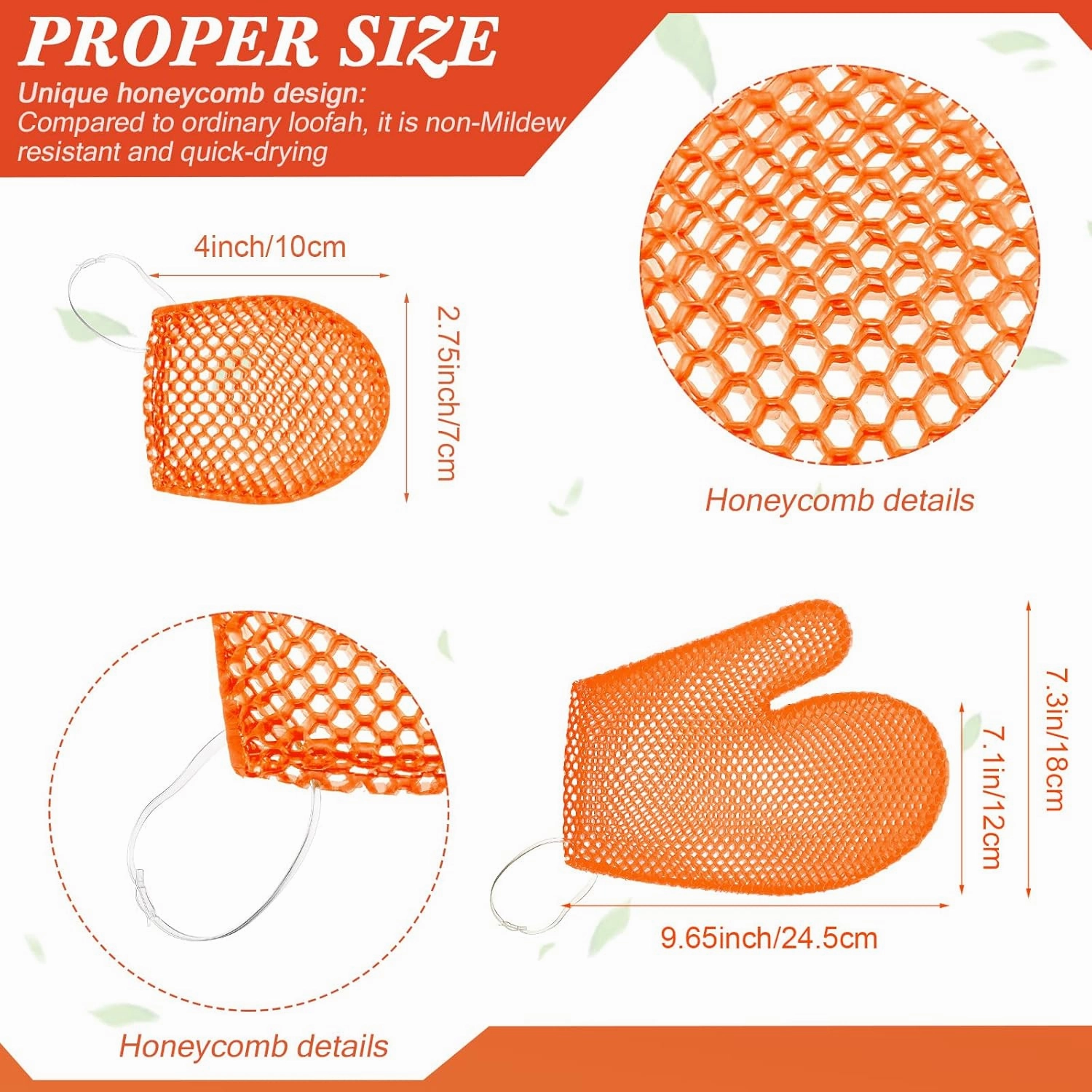 Karenhi Honeycomb Exfoliating Scrubber Set, Face and Body Scrubber Include Bath Mitt Honeycomb Exfoliating Glove for Body Shower, Face Exfoliator Sponge, Quick Drying(Orange)